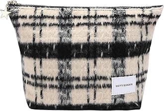 Makeup Bag Zipper Pouch Travel Cosmetic Organizer, Elegant Roomy Cosmetic Bag, Women Makeup Organizer and Travel Toiletry Bag for Gift (Beige Checkered)