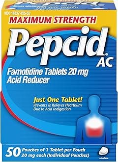 Pepcid AC Maximum Strength Heartburn Relief Tablets, OTC Medicine Prevents & Relieves Heartburn & Acid Reflux Due to Acid Indigestion, 20mg Famotidine Acid Reducer, Fast-Acting, 1 x 50 ct