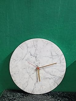RM Marble Round Wall Clock,White Marble Patterned Silent Round Wall Clock Home Wall Decorative for Bedroom Office School Art(10")