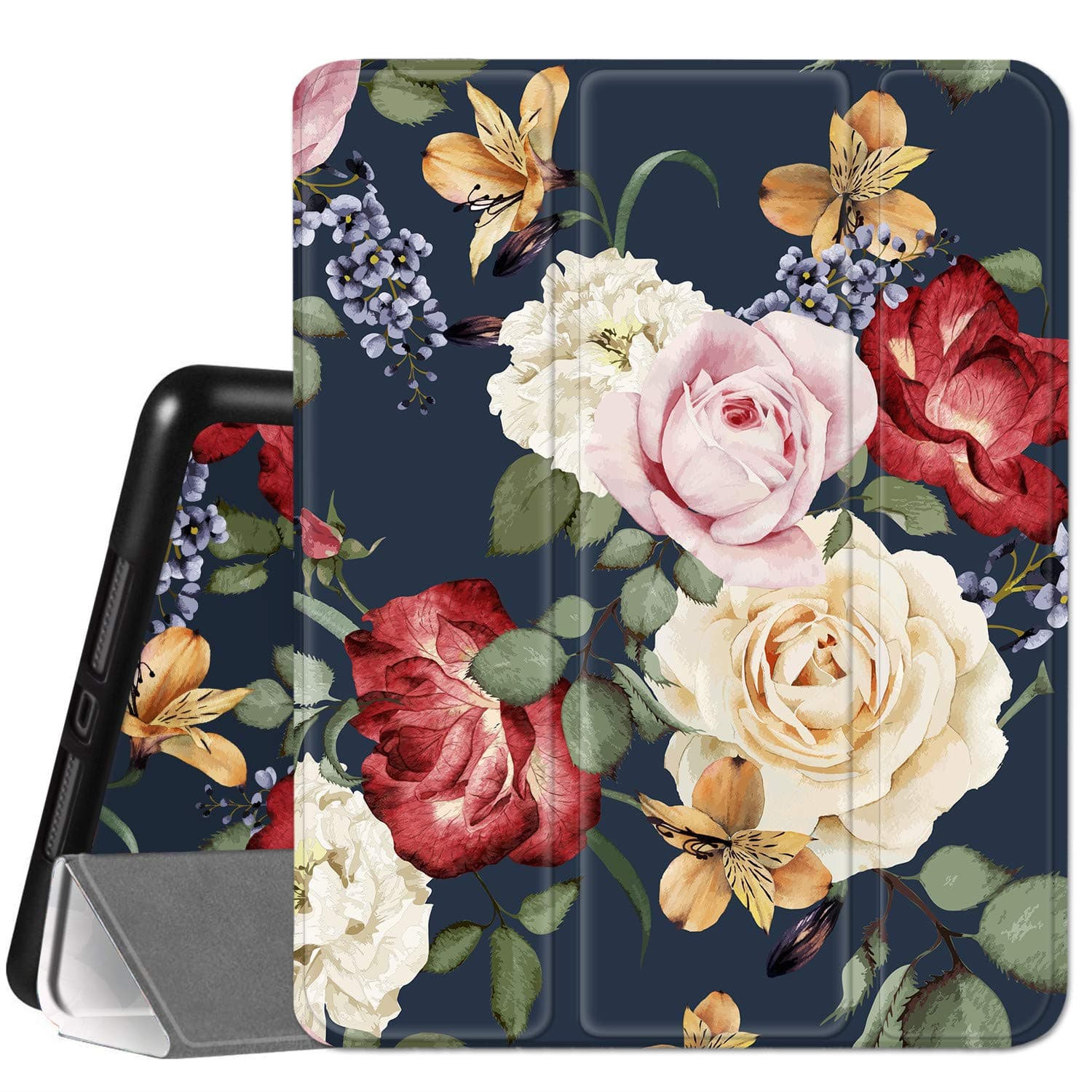 Hepix iPad Pro 12.9 Case Rose Flower 4th 3rd Generation Case 2020 2018 with Pencil Holder, Floral Full-Body Trifold Stand Protective Shockproof Cover Auto Sleep Wake for A2229 A2069 A2032 A2233