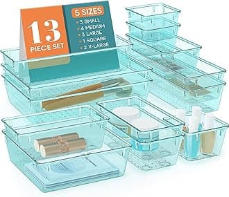 13 PCS Drawer Organizer Set, 5 Varied Size Bathroom and kitchen Drawer cabinet organizer Trays, Clear Storage Bins for Makeup, Jewelry, Utensils and Gadgets