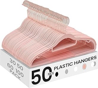 SONGMICS Pack of 50 Coat Hangers, Space-Saving Plastic Clothes Hangers, Non-Slip, 0.2 Inches Slim, 16.5 Inches Wide, 360° Swivel Rose Gold Hook, Light Pink UCRP20PK05