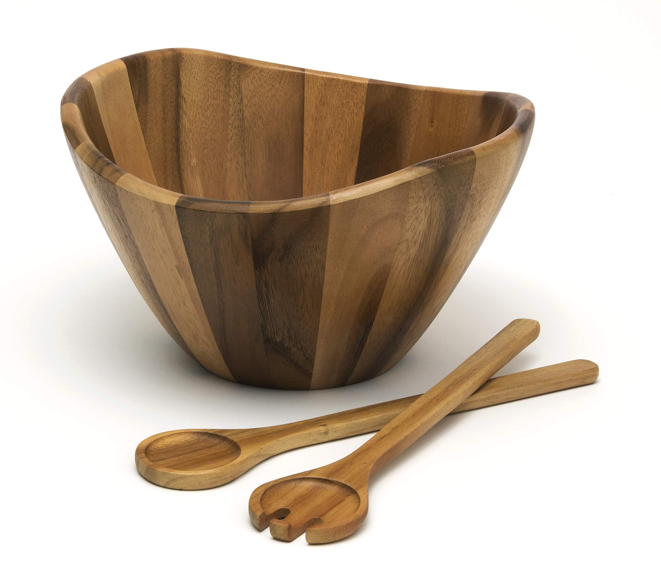 Acacia Large Wave Bowl with Servers, 162.31 fl.oz.,Brown