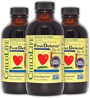 CHILDLIFE ESSENTIALS First Defense - Kids Immune Support, Immune Support for Kids, Toddlers 1-3, Babies 6 Months+, Vitamin Syrup with Elderberry, Zinc, Non GMO, Gluten Free - 4 Fl Oz (Pack of 3)