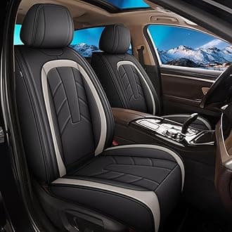 2PCS Front Leather Car Seat Covers Fit for Mitsubishi Eclipse Cross 2018-2026 Waterproof and Anti Staining Auto Protector Car Seat Covers (Black & White)