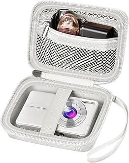 Digital Camera Case Compatible with VAHOIALD FHD 1080P/ for CAMKORY Digital Point and Shoot/for KODAK PIXPRO FZ45-BK 16MP Vlogging/for IWEUKJLO/for Nsoela, Holder for SD Card More- Light Gray