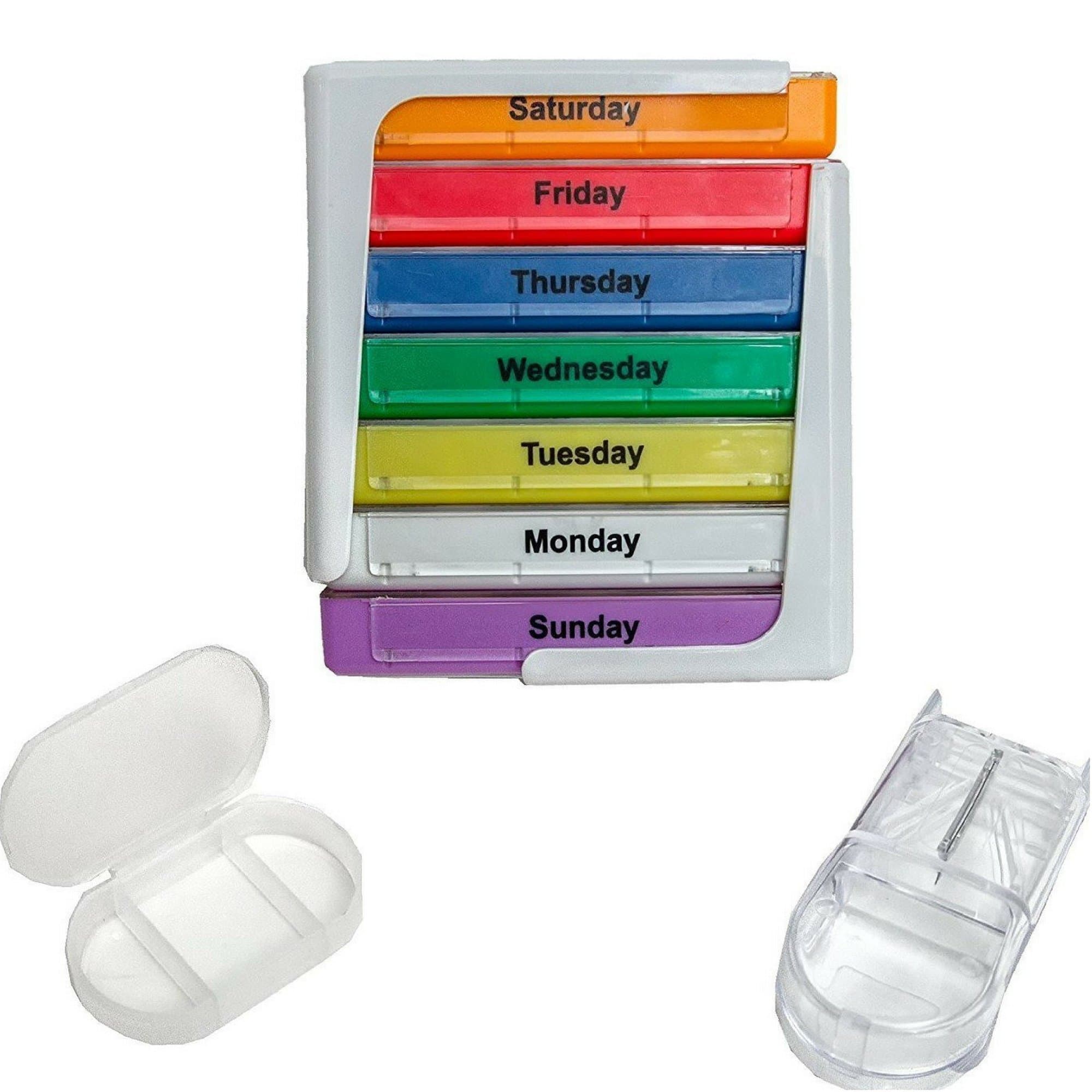 Weekly Pill Organiser Pill Box | Large Pill Case | AM PM Pill Box with Bonus Travel Pill Holder & Pill Cutter | 4 Large Daily Compartments| Easy Open | Perfect for Any Senior or Caregiver