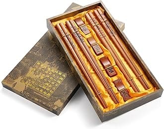 Chopsticks Reusable, Chopsticks Dishwasher Safe, with Chopstick Holder and Case Wooden Chopsticks Set Chinese Traditional Stylish Chopsticks Set (4 Pairs)