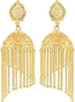 Bodha Gold Plated Traditional Indian Large Tassel Jhumka Earrings for Women (SJ_655)