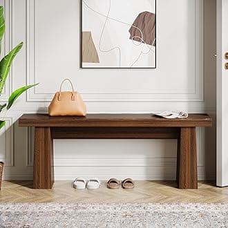 TribesignsWooden Entryway Bench, 47-Inch Wood Dining Table Bench with Sturdy Frame for Dining Room Bedroom Living Room Hallway Kitchen, Easy Assembly (Walnut)