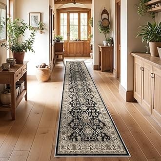 Washable Hallway Runner Rug 3x12: Non Slip Runner Rugs with Rubber Backing Soft Kitchen Rug Farmhouse Distressed Carpet Runner for Living Room Bedroom Bathroom (Black, 3X12)