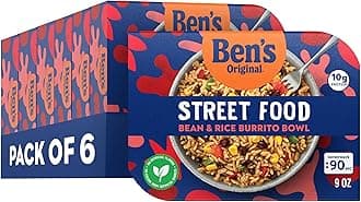 BEN'S ORIGINAL Street Food Bean & Rice Burrito Bowl, Prepared Entrée, Microwavable Heat-&-Eat Bowl in 90 Seconds, 9 oz​ (Pack of 6)