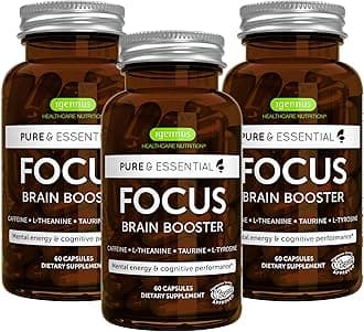 Igennus Focus - Nootropic with 200mg Natural Caffeine, Methylated B Vitamins, L-Theanine, Taurine, L-Tyrosine, Clean Energy, Brain Booster & Cognitive Performance, Non Jittery, 180 Capsules
