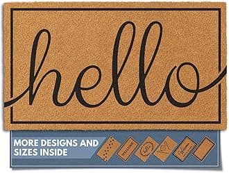 Barnyard Designs Natural Coco Coir Heavy Duty Backing Doormat - Large Cute Non-Slip Front Door Welcome Mat for Outside Entrance or Porch Entry, Brown (17x30, Hello)