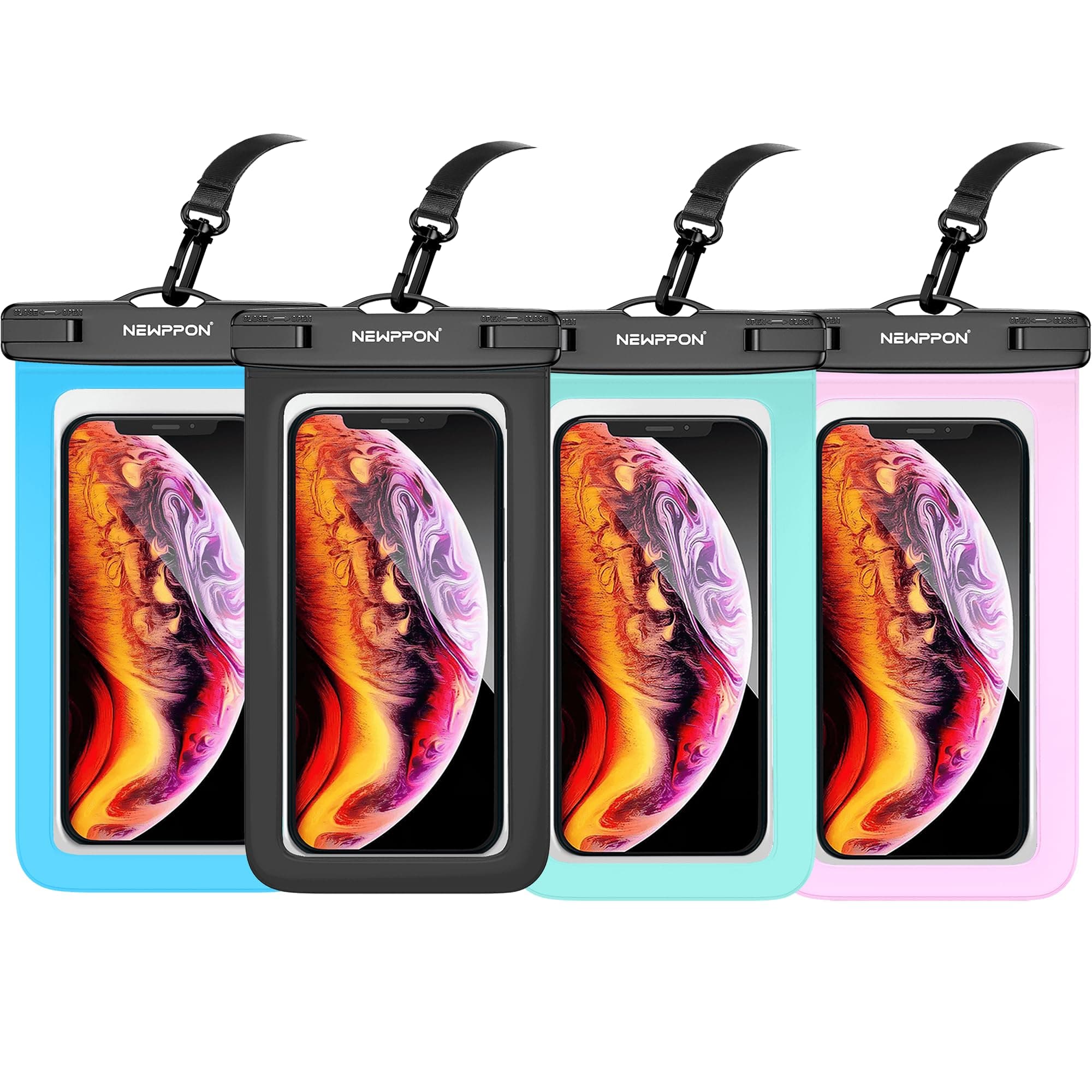4 Pack 8.5“ Waterproof Cell Phone Pouch - Underwater Dry Bag Case Lanyard -Water Proof Clear Holder Protector for iPhone 17 16 Pro Max Plus Air Samsung Galaxy S25 Ultra Note for Beach Swimming