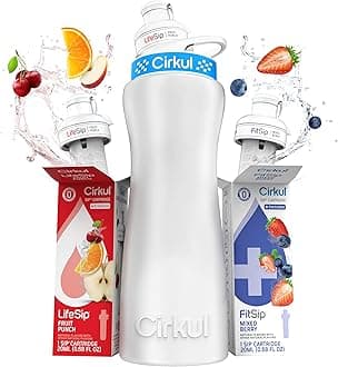 22 oz Plastic Water Bottle Starter Kit with Blue and White Lid and 2 Flavor Cartridges (Fruit Punch & Mixed Berry)