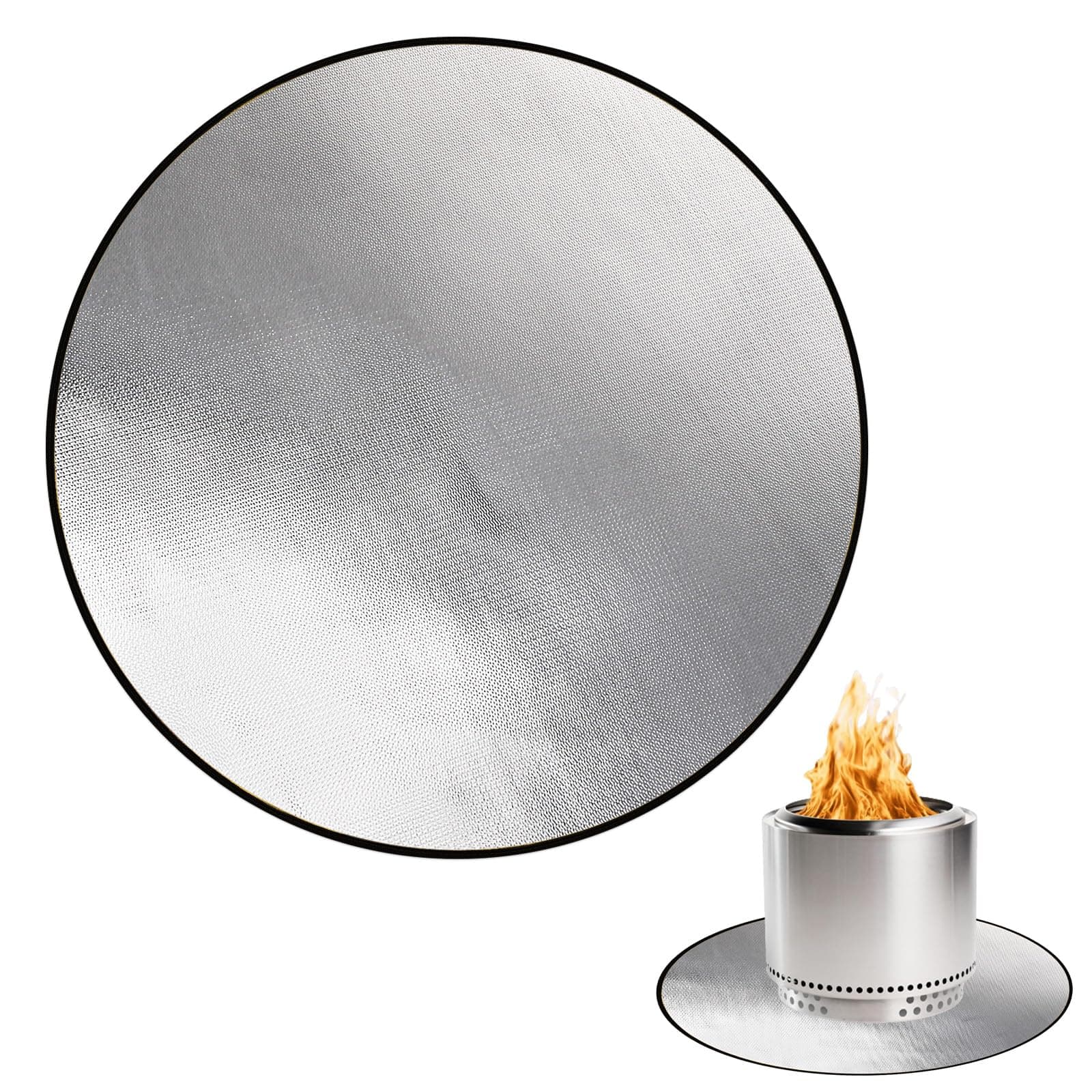 DocSafe 38" Round Fire Pit Mat for Solo Stove Bonfire,4-Layer Double-Sided Fireproof Heat Insulated Under Grill Mat Protector for Deck,Patio,BBQ,Oil-Proof and Reusable and Waterproof,Black&Silver