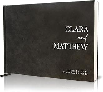 Personalized Guest Book - 11.5" x 8.5" Premium Custom Guest Signing Book with Bookmark and Blank Pages for Wedding Reception Table Decoration Engagement Birthday Party Event, Charcoal