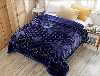 11.5lbs Heavy Embossed Blanket Reversible - Thick Warm Plush Korean Mink No-Lints, Valentine’s San Marcos Fleece Blanket, Mexican Blankets for Adults 85" x 95" Blue/Navy