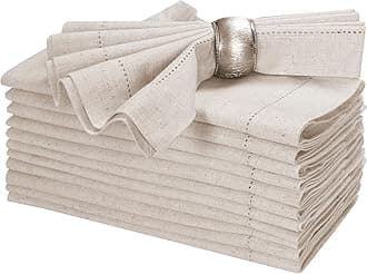 Bedding Craft Linen Flax Cotton Cloth Dinner Napkins Set of 12 – 18x18 Natural Fabric with Hemstitched Mitered Corners – Machine Washable Wedding, Cocktail & Party Table Napkins