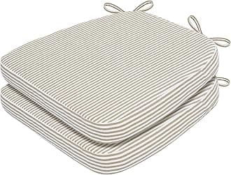 AAAAAcessories D-Shaped Chair Cushions, 2" Thick Dining Chair Pads with Ties and Removable, Machine-Washable Cover, 17" x 16", Set of 2, Natural Sand Pinstripe