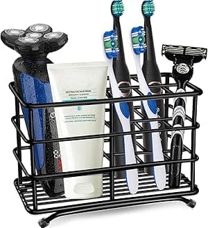 HYRIXDIRECT Toothbrush Holders for Bathrooms Stainless Steel Rustproof Electric Toothbrush Holder Toothpaste Organizer Tooth Brush Storage Stand