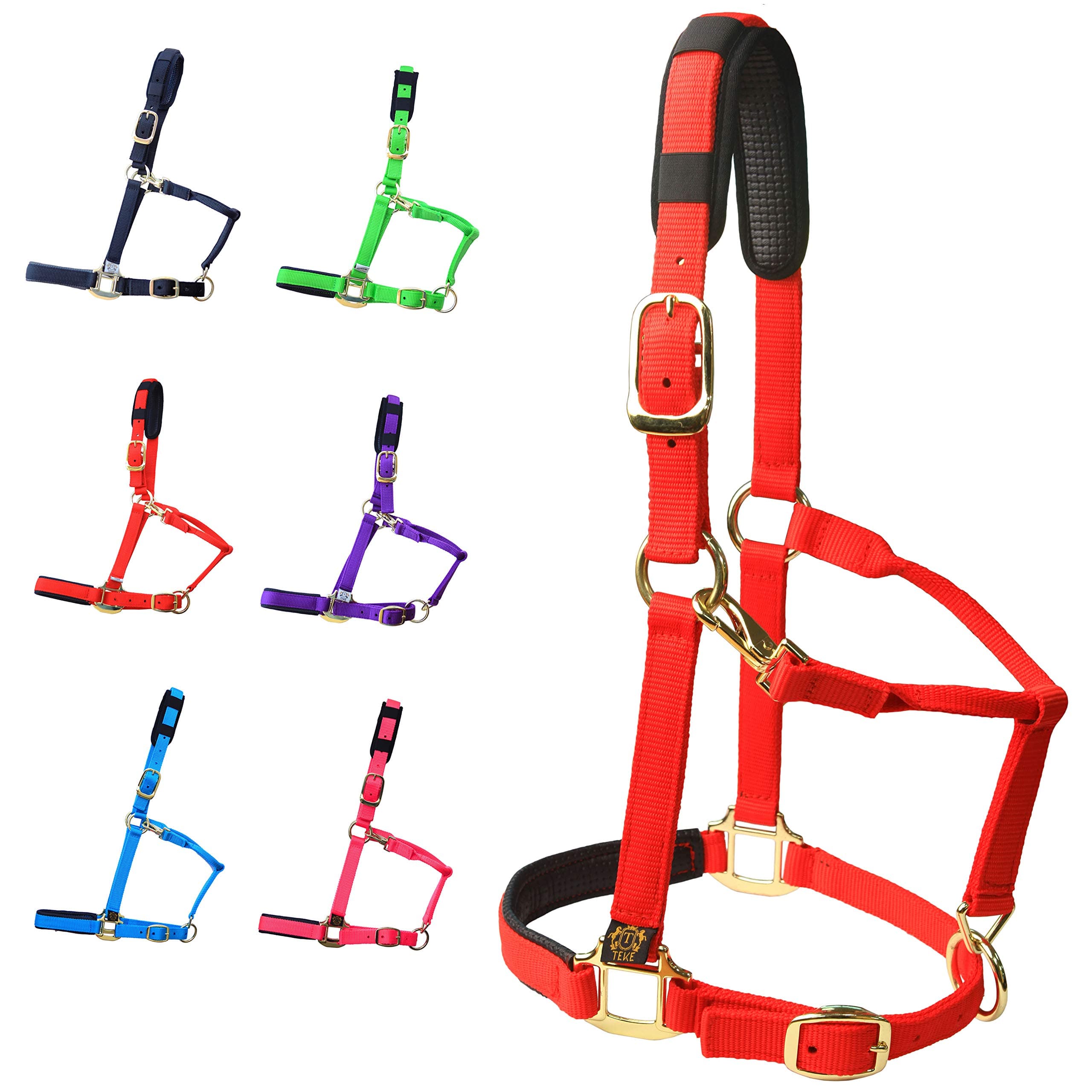 TEKE Horse Halter Adjustable with Cushioned Padding (Red, Cob)