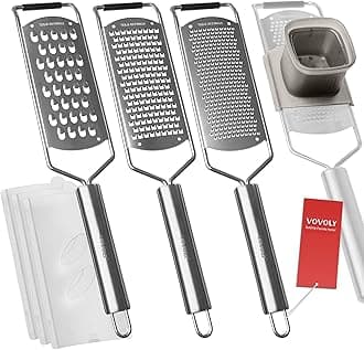 4-Pcs Pro Set Zester Grater Set, Cheese Grater with Razor-Sharp Stainless Steel Blade, Fine/Coarse/Extra Coarse/Slider Attachment