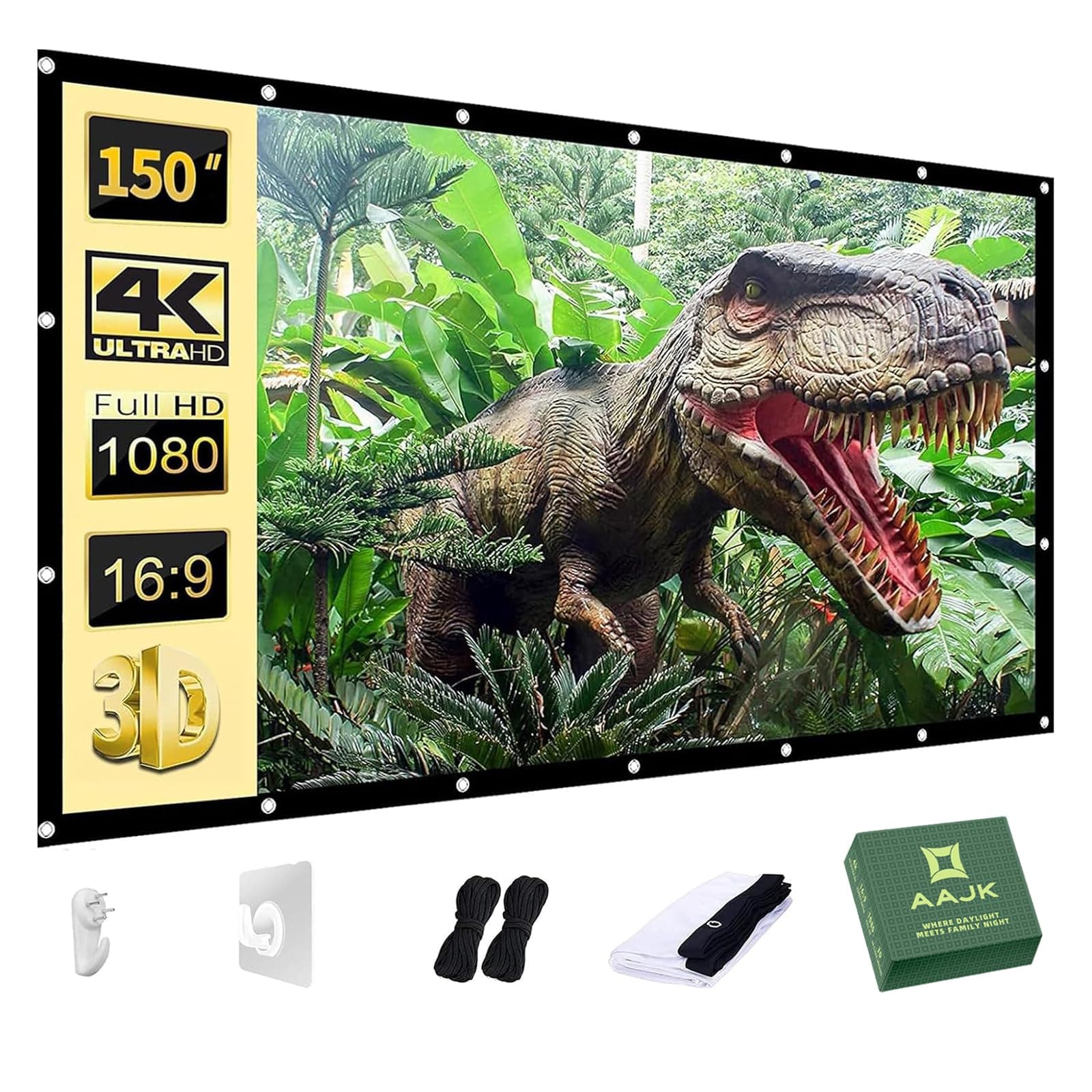 AAJK Outdoor Projector Screen 150 inch, Washable Projector Screen 16:9 Foldable Anti-Crease Portable Projector Movies Screen for Home Theater Outdoor Indoor Support Double Sided Projection
