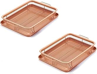 Kitchen Deep-Fried Food Drain Basin Rectangle Crispy Tray Filter Mesh Fresh-Keeping Basket Non-Stick Oil Pan Crisping Tray Oven Baking Tray Frying Basket and Baking Sheet (2)