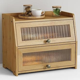 Large Bread Box for Kitchen Countertop, Double Layer Breadbox for Homemade Loaf Bread, Farmhouse Bread Storage Container Bin for Kitchen Counter Pantry Cupboard (Natural Bamboo)