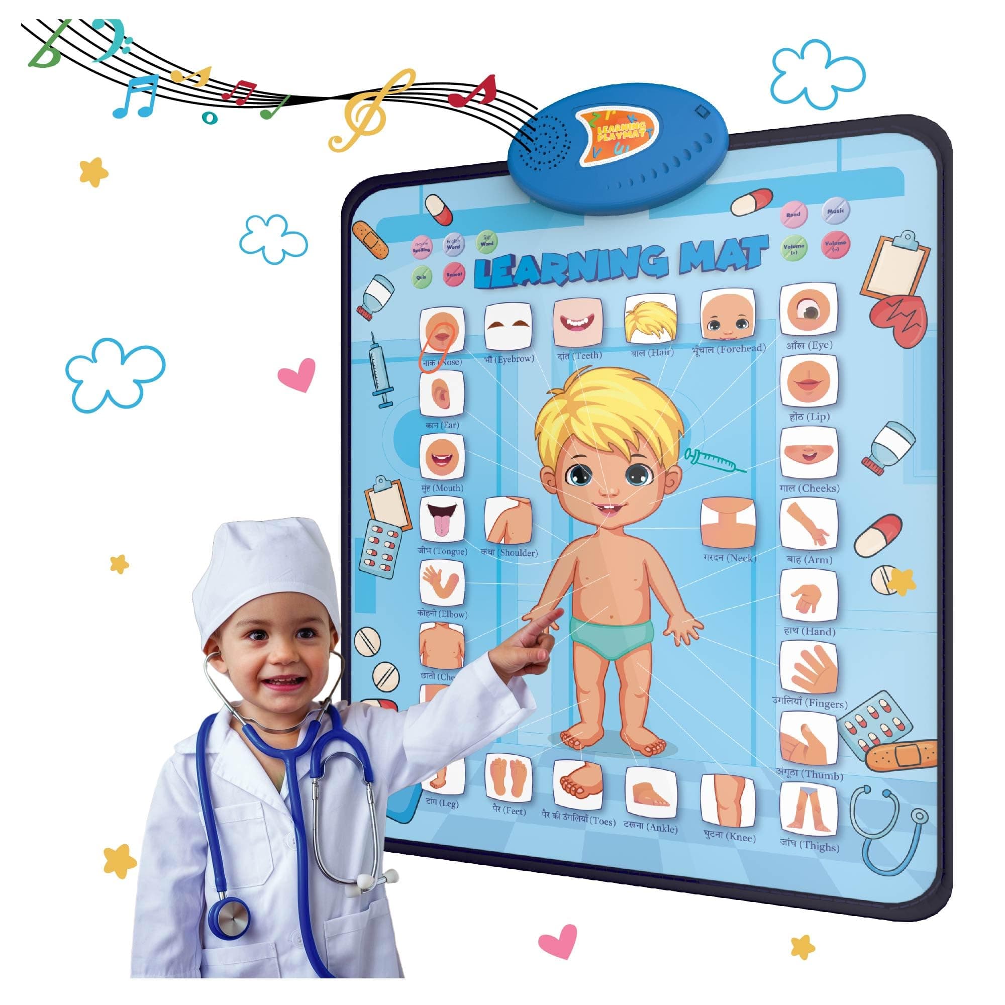 PLANETTUNES Anatomy Learning Musical Mat|Interactive Bilingual Touch-Sensitive Floor Mat For Kids|5 Fun Educational Modes|Battery-Operated Abc & Language Learning Mat|Toddler Toys,Multicolor