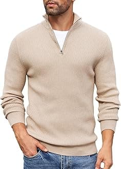 Men High Neck Zipper Full Sleeve Cotton Knitted Winter Sweater for Man