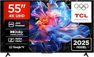 TCL 55V6C-UK 55" 4K Ultra HD, HDR TV, Smart TV Powered by Google TV (Dolby Audio, Voice Control, compatible with Google assistant, Chromecast built-in, 2025 New Model)