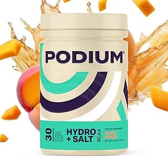 Podium Nutrition, Instantized BCAA Powder, Hydro and Salt, Mango Peach, 30 Servings, Electrolytes, Hydration, Recovery
