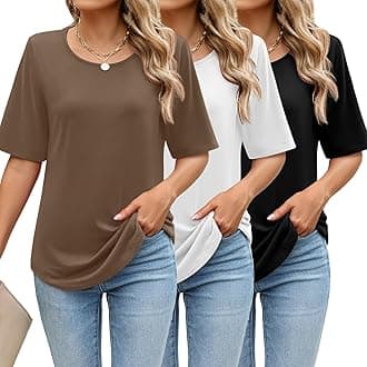 Huukeay 3 Pcs Womens Half Sleeve Top Elbow Length T Shirt Women Round Neck Basic T Shirt Summer Casual Blouses