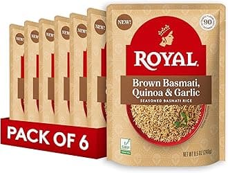 Royal Basmati Brown Rice with Quinoa and Garlic - Ready to Heat Rice - 8.5 oz Microwavable Pouch (Pack of 6)