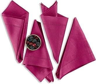 Solino Home Linen Napkins Set of 4 - Medium Weight 100% Pure Linen Hemstitch Festive Fuchsia Dinner Napkins Cloth 20 x 20 Inch for Mothers Day, Spring, Easter - Handcrafted and Machine Washable