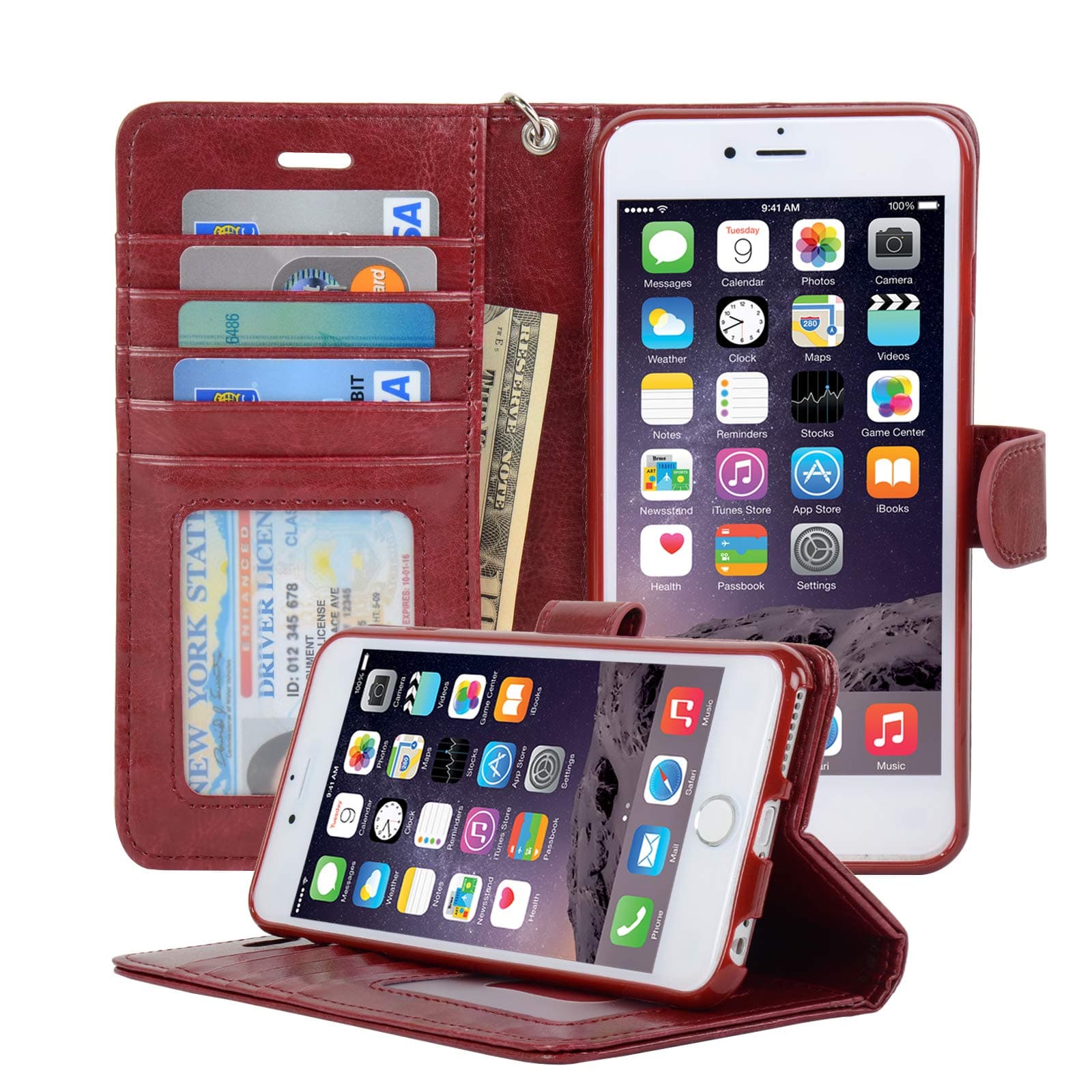 Navor Protective Flip Wallet Case for iPhone 6S Plus & iPhone 6 Plus [5.5 inch] - Maroon (IP6PMR)