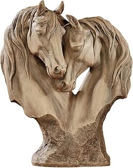 Touch of Class Loving Horses Table Sculpture Tan - Light Brown - Made of Resin - Display Decor for Horse Lovers Bedroom, Living Room - Animal Head Bust Statues - Nuzzling Equine - Heart Shaped