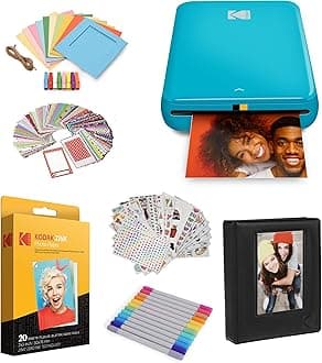 KODAK Step Instant Photo Printer With Bluetooth/NFC, ZINK Technology & KODAK App for iOS & Android (Blue) Gift Bundle