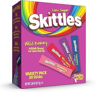 Skittles Go Wild Berry Variety Pack, Watertok Powdered Drink Mix, Zero Sugar, Low Calorie, Includes 4 Wild Berry Flavors, 1 Box (30 Single Servings)