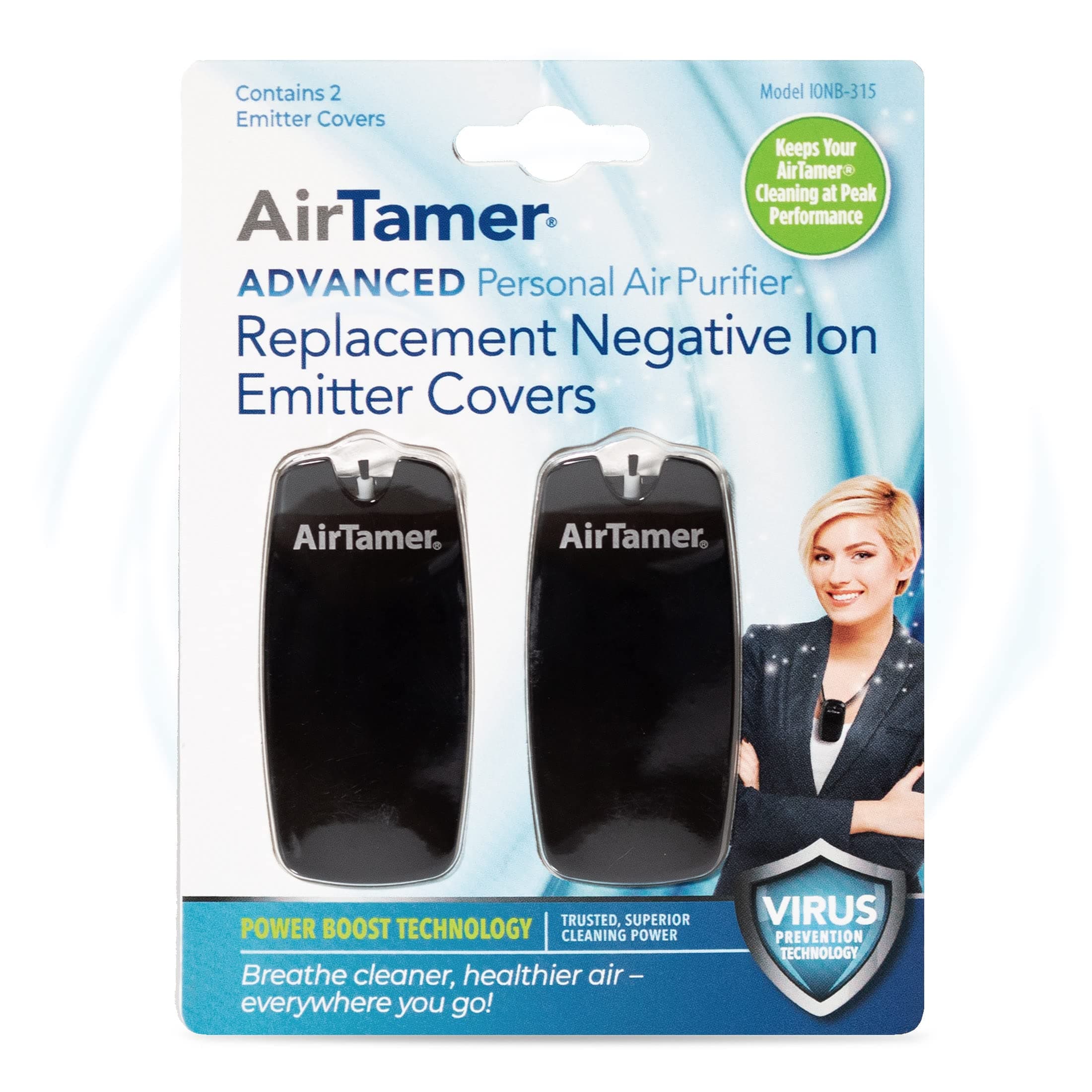 Advanced Personal Air Purifier Replacement Negative Ion Emitter Covers - Made for AirTamer Model A315 (Black, 2-pack)