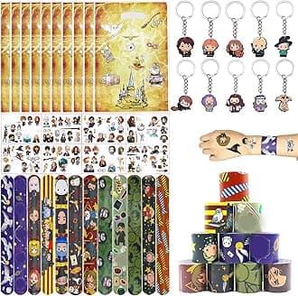 Wizard Harry Party Bag Fillers for Kids Boys Girls, 40 Pcs Harry Themed Assorted Toys Pinata Filler with Slap Bands Stickers Keychains Gift Bags Lucky Dip Prize Party Favours for Birthday Gift