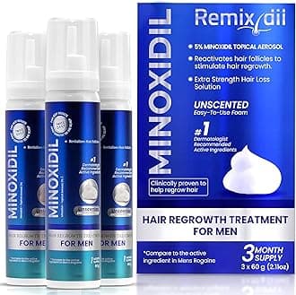 - Remixidil Men’s 5% Minoxidil Foam | Hair Regrowth Treatment for Men | Clinically Proven Formula for Hair Loss and Hair Growth | No Scalp Irritation | 3-Month Supply
