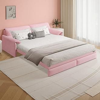 66" Queen Size Pull Out Sofa Bed, 3-in-1 Convertible Sleeper Sofa with Side Storage, Folding Floor Sofa Lounge Couch, Velvet Loveseat Bed for Living Room, Bedroom, Office, Pink