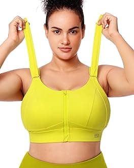 Zip Front Adjustable High Impact Sports Bras for Women Large Breasts Full Coverage Workout Running Removable Pads