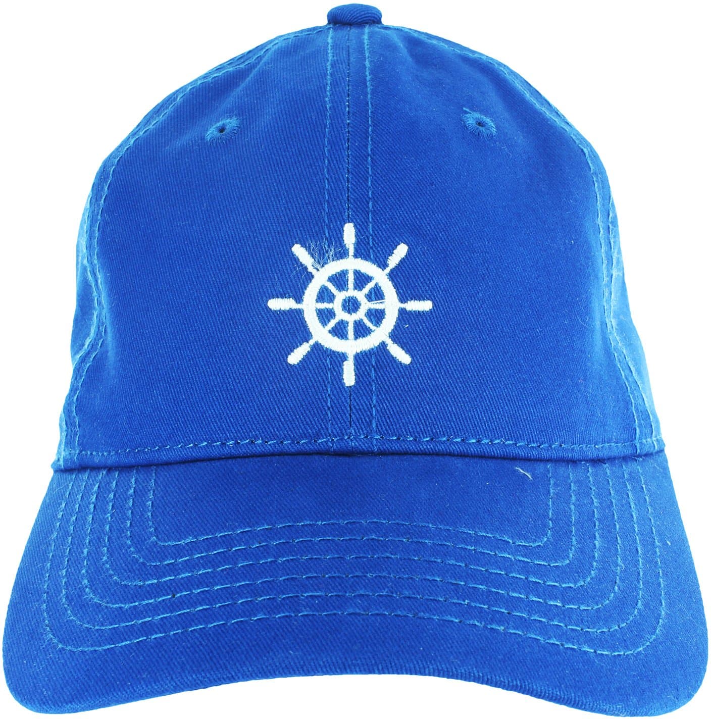 Dad Hat Cap - Boat Ship Wheel Embroidered Adjustable Blue Baseball Cap