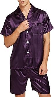 Sanraflic® Men's Satin Pajamas Short Button-Down Pj Set Sleepwear Loungewear