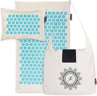 Ki Acupressure Mat and Pillow Set with 100% Natural Linen for Back/Neck Pain Relief and Muscle Relaxation